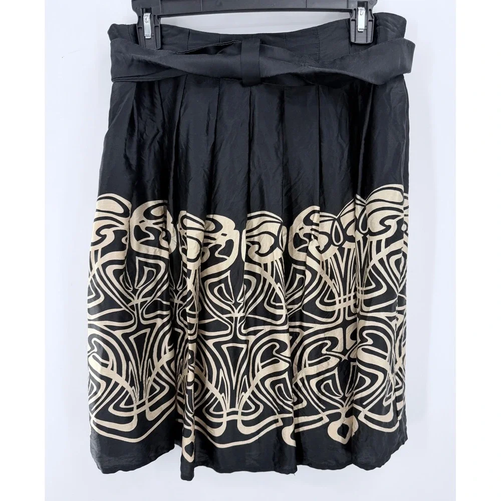 Zara Woman Skirt Women Size 6 Black Cream Abstract Art Nouveau Tie Waist Spain